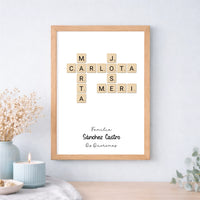 Cuadro o lámina personalizada estilo Scrabble con nombres – Regalo elegante