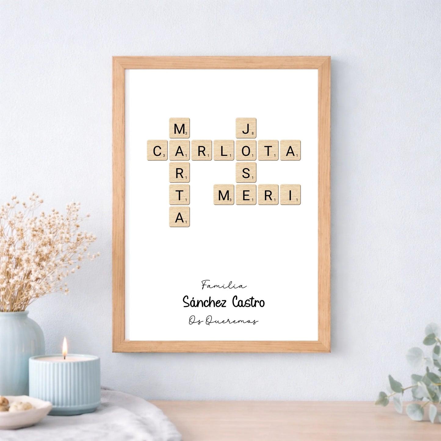 Cuadro o lámina personalizada estilo Scrabble con nombres – Regalo elegante