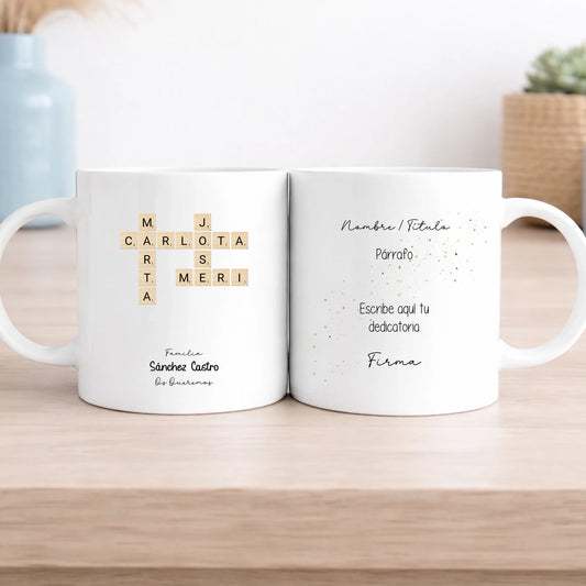 Taza personalizada estilo Scrabble con nombres – Regalo original