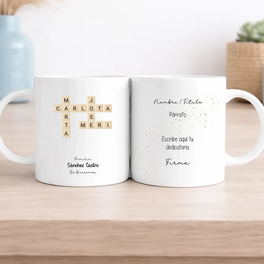 Taza Personalizada Scrabble con Nombres - Regalo Original para Bodas, Bautizos y Comuniones