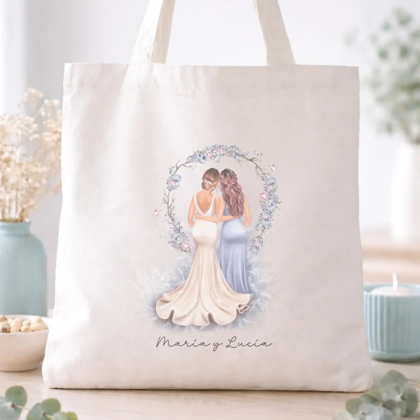Bolsa de tela con ilustración amigas boda