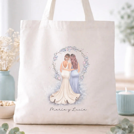 Bolsa de tela con ilustración amigas boda