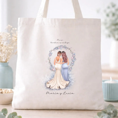 Bolsa totebag personalizada con ilustración Dama y Novia - Arco