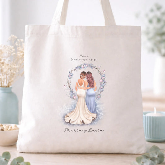 Bolsa tote personalizada para dama de honor y novia con nombre – Regalo con ilustración arco