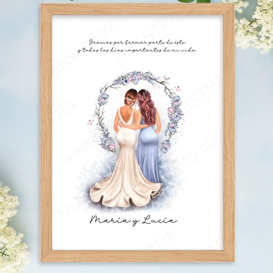 Cuadro personalizado dama de honor con ilustración
