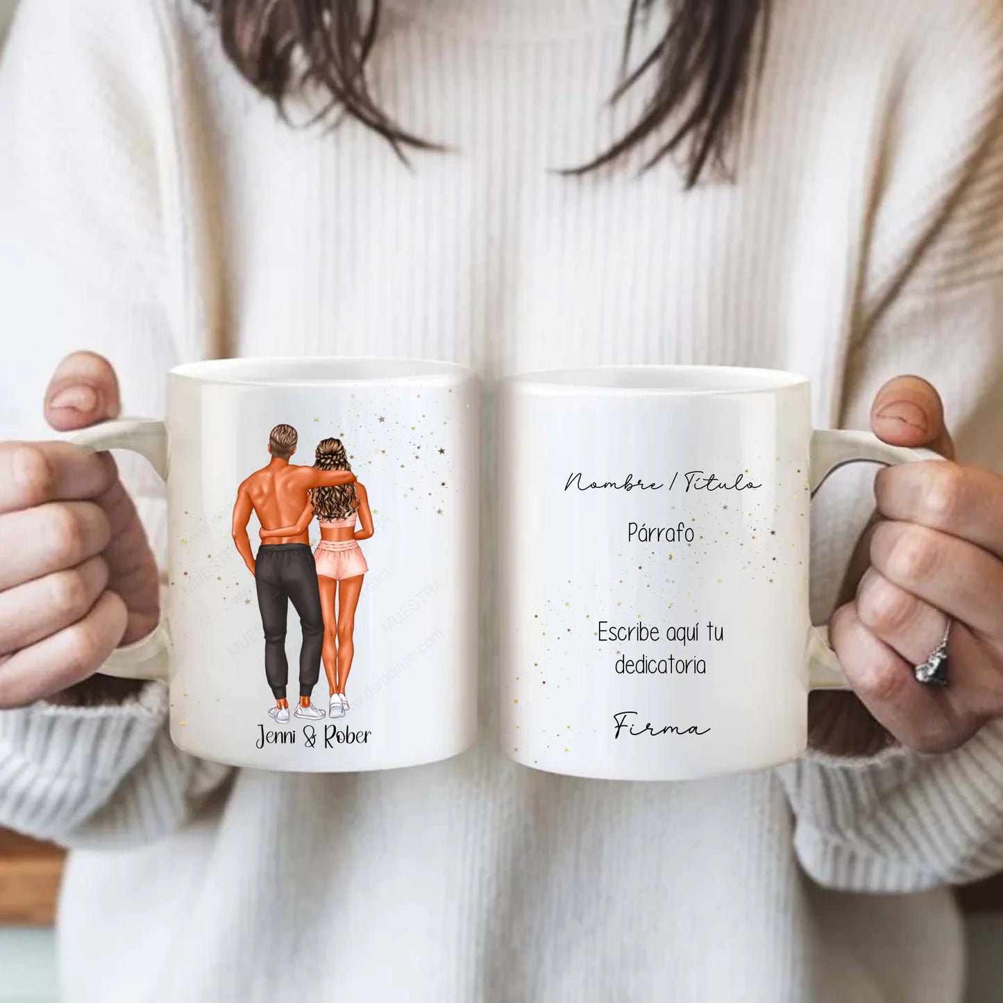 Taza personalizada pareja deportista con dedicatoria e ilustración