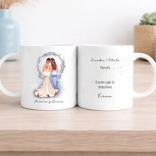Taza personalizada para novia y dama de honor con nombre – Regalo con ilustración arco