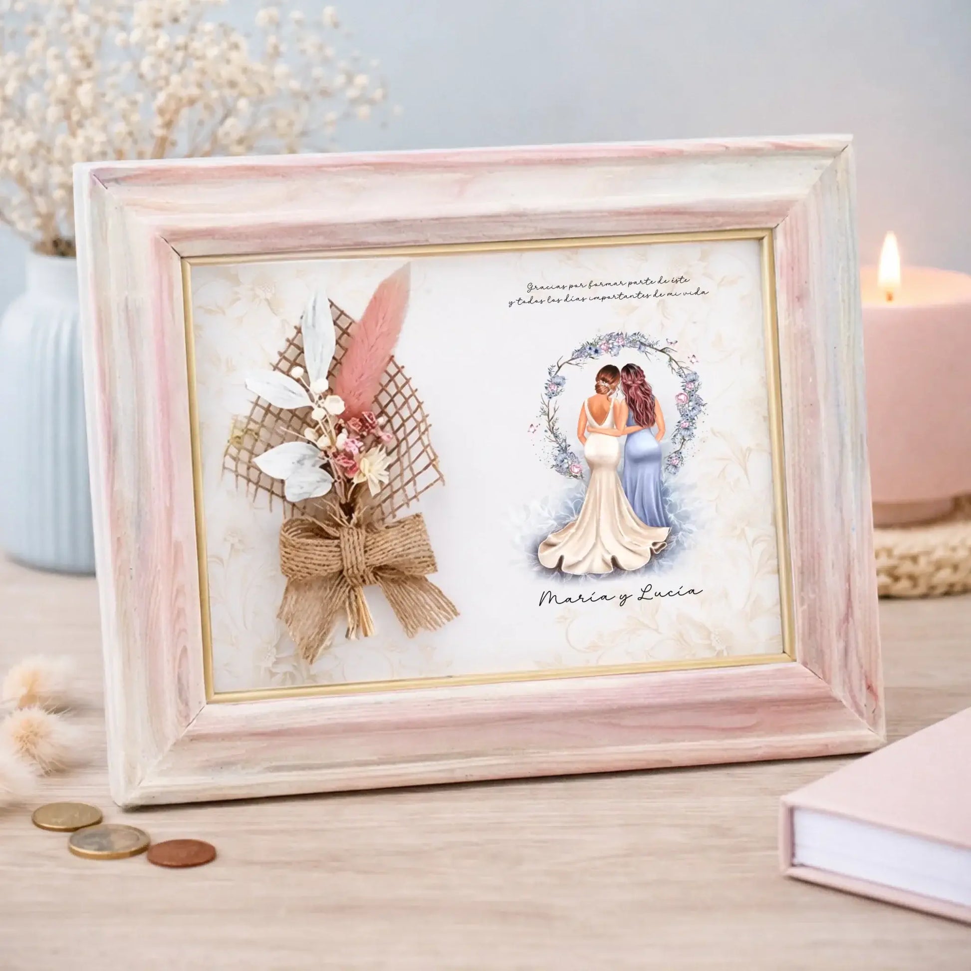 Marco con flores personalizado dama de honor