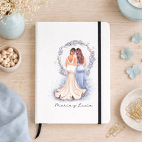 Libreta A5 tapa dura personalizada para dama de honor y novia con nombre – Regalo con ilustración arco