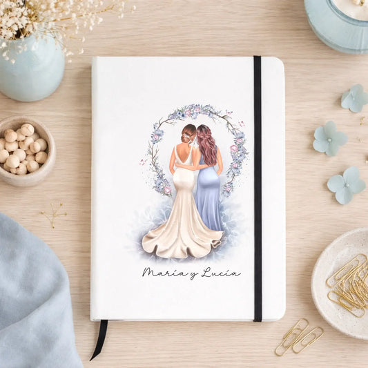 Libreta A5 tapa dura personalizada con ilustración dama de honor y novia - Arco