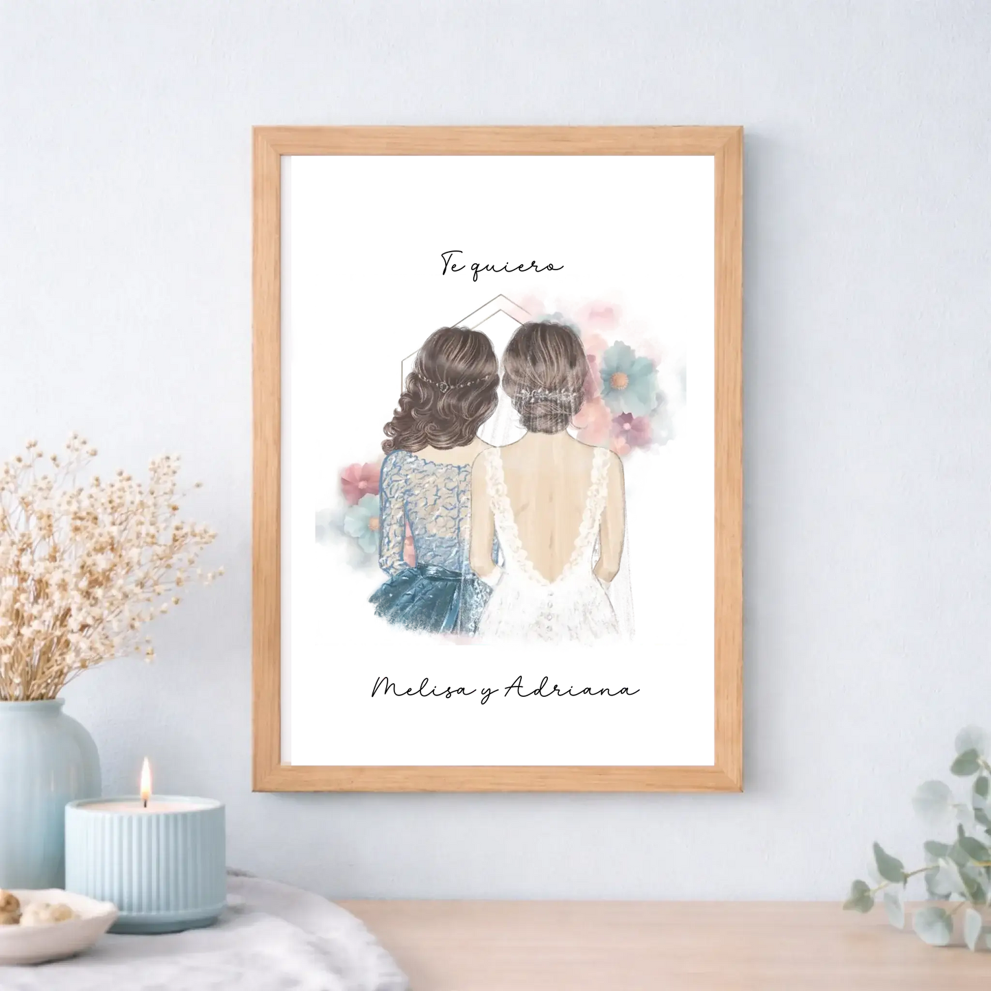 Lámina o cuadro personalizado para damas de honor con nombre – Regalo con ilustración estilo acuarela