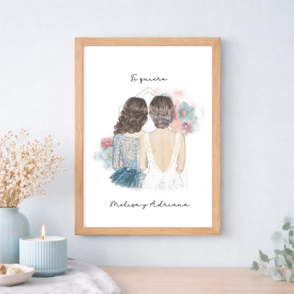 Lámina o cuadro personalizado para damas de honor con nombre – Regalo con ilustración estilo acuarela