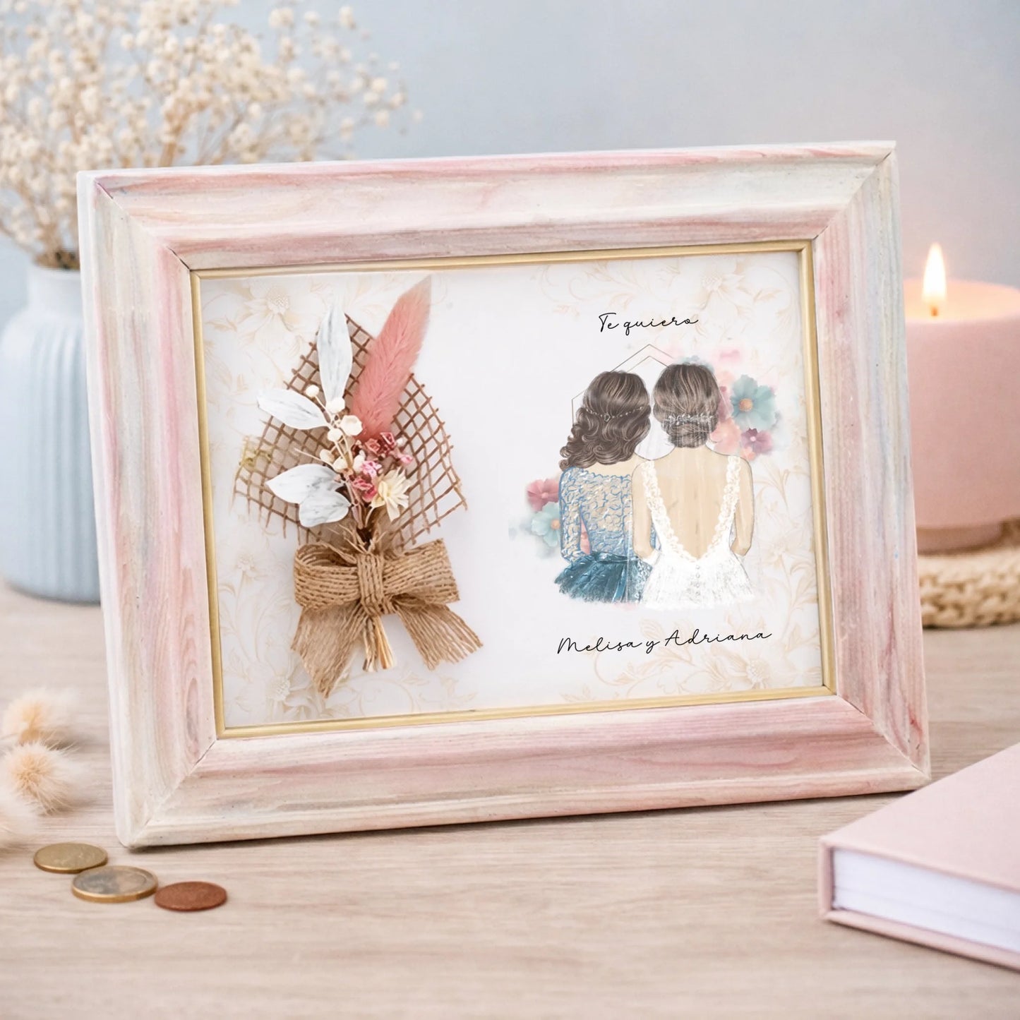 Marco con flores personalizado dama de honor