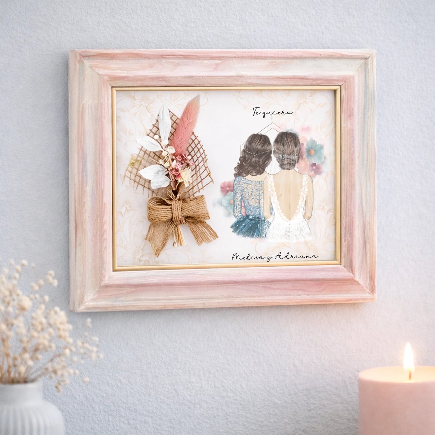 Cuadro personalizado para dama de honor y novia con nombre – Regalo con ilustración floral y diseño acuarela paint