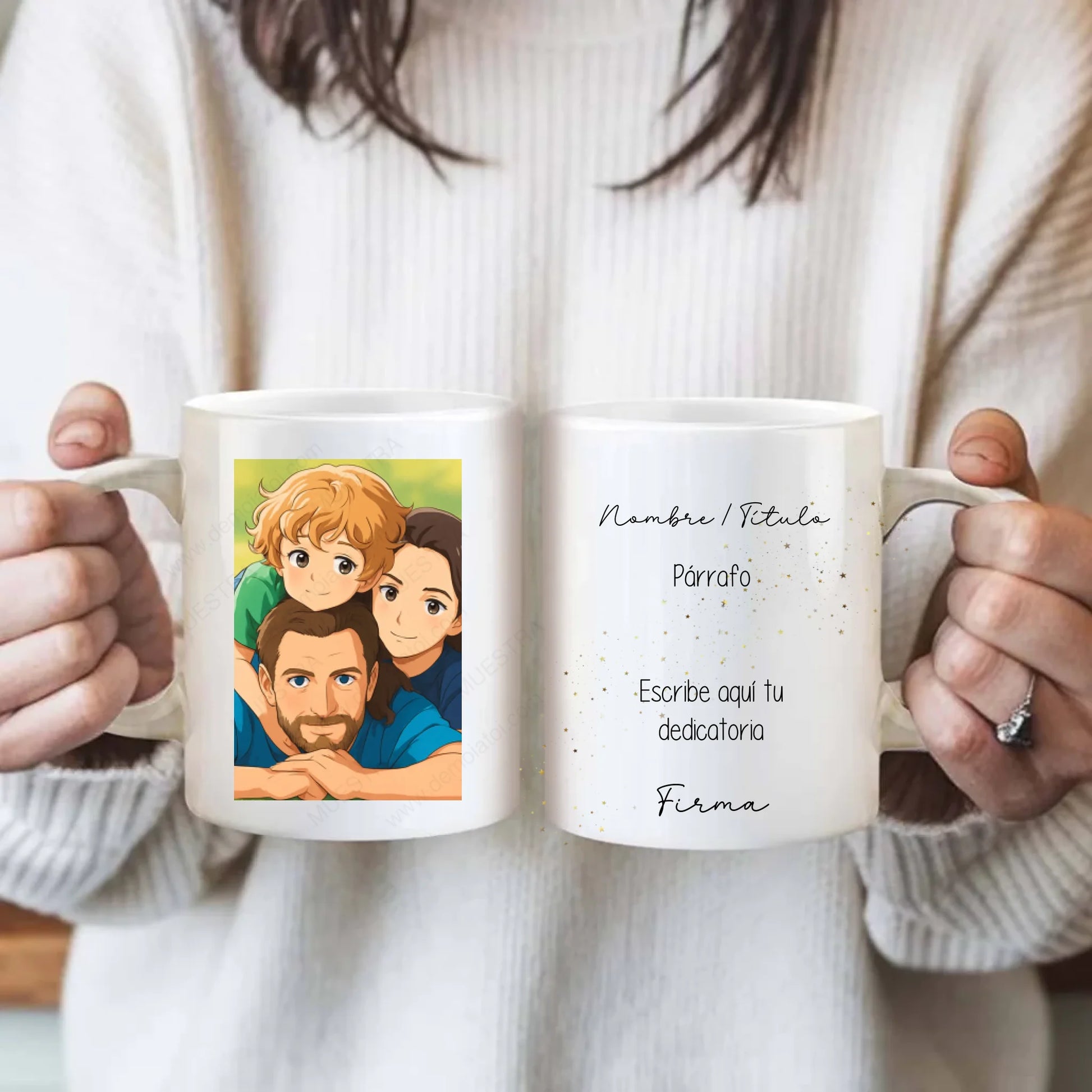 taza personalizada con ilustración estilo anime a partir de foto y dedicatoria
