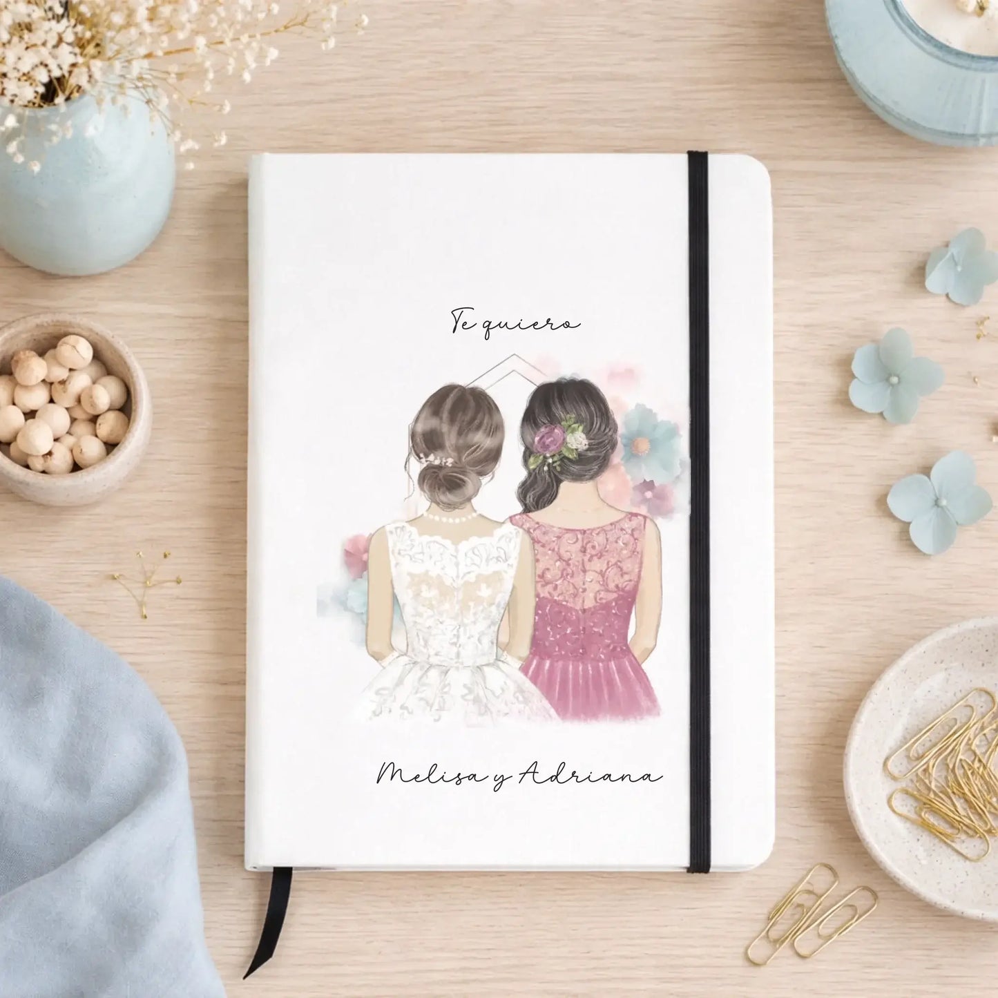 Libreta A5 tapa dura personalizada con ilustración dama de honor y novia - Paint Acuarela
