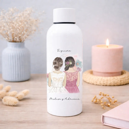 Botella termo personalizada para dama de honor y novia con nombre – Regalo con ilustración acuarela paint