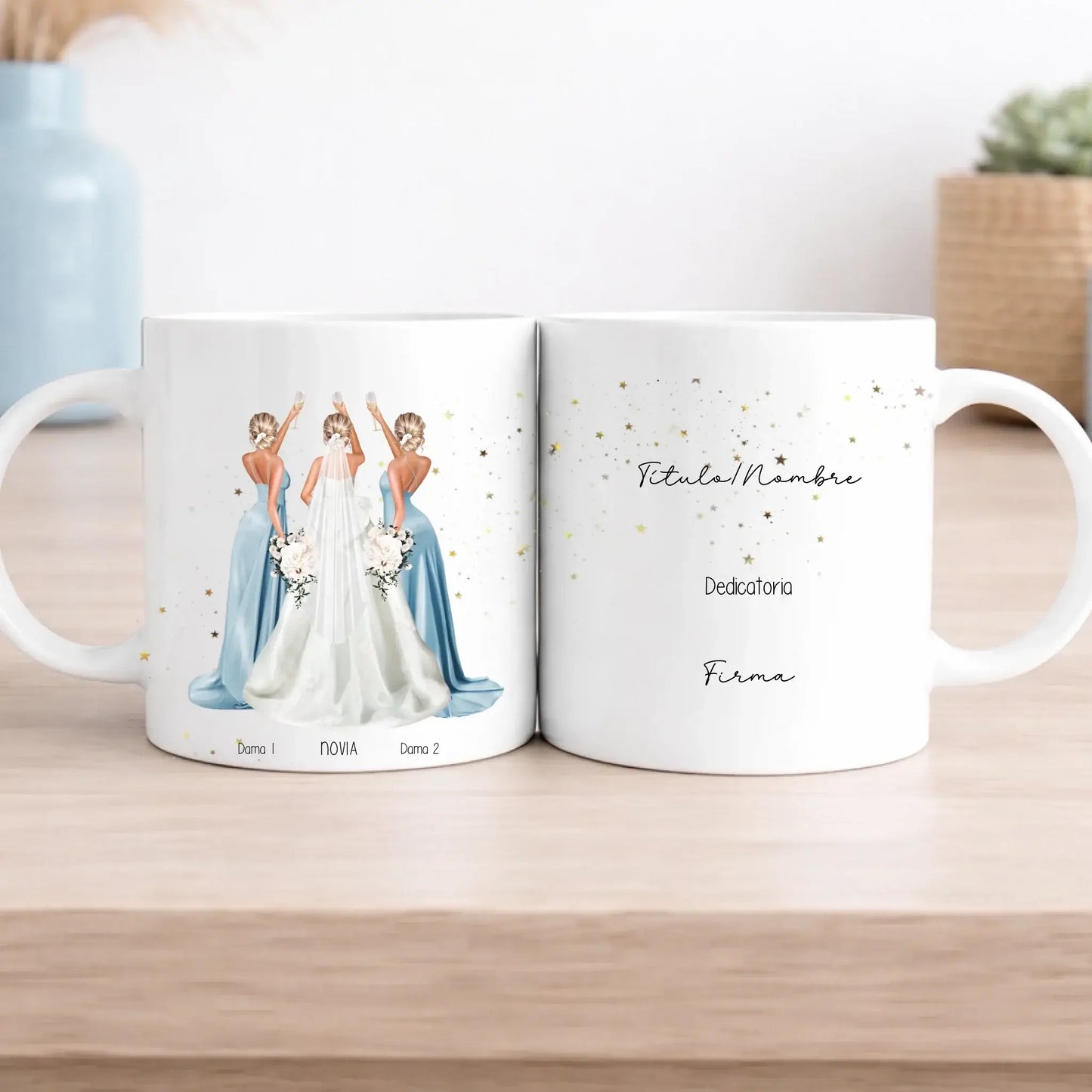 Taza personalizada para damas de honor 1 a 10 chicas – Regalo de boda con ilustración vestidos