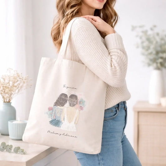 Bolsa totebag personalizada con ilustración Dama y Novia - Paint Acuarela
