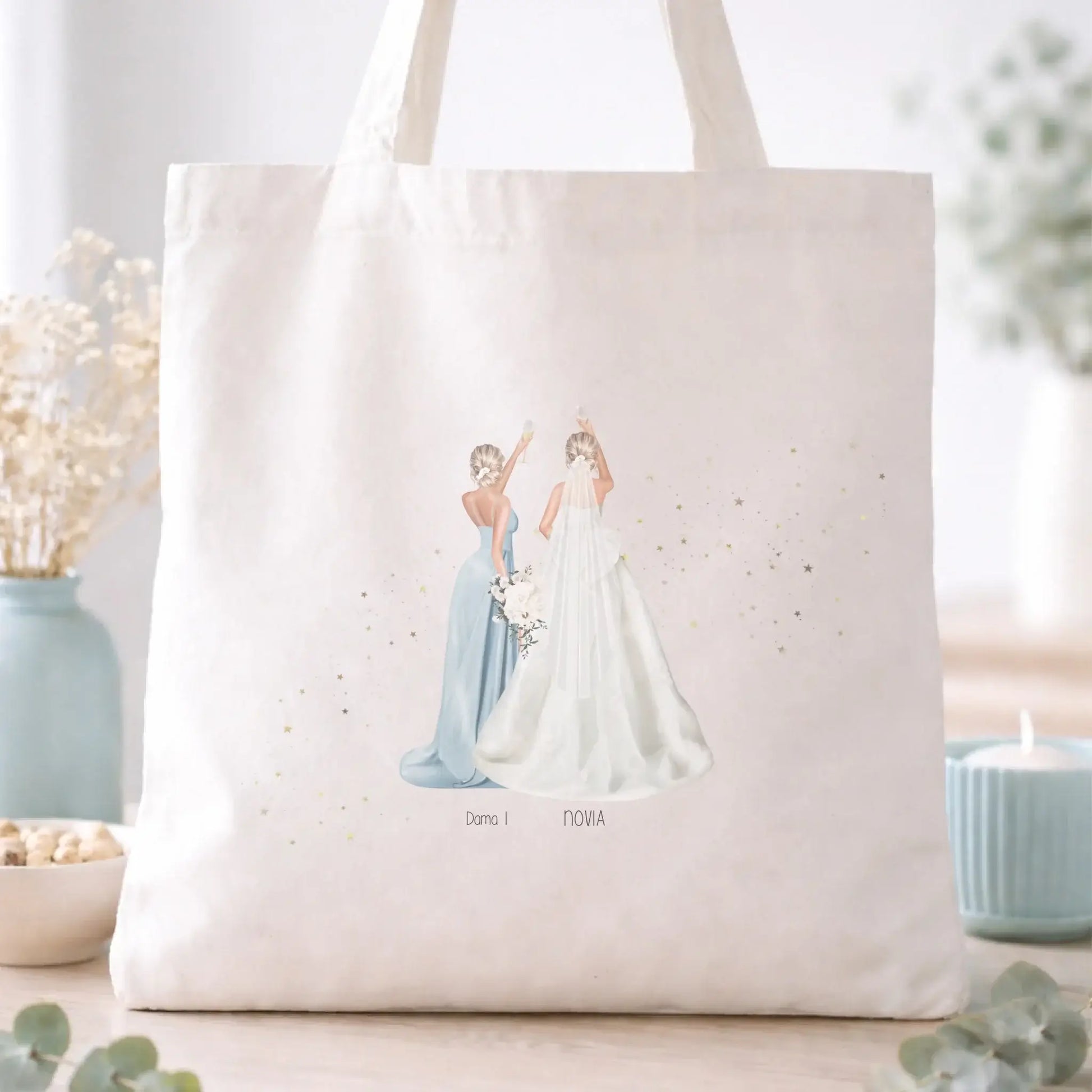 Bolsa de tela con ilustración amigas boda