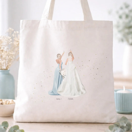 Bolsa de tela con ilustración amigas boda