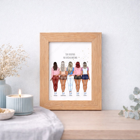 Lámina o cuadro personalizado grupo de amigas – Regalo con ilustración editable y nombre