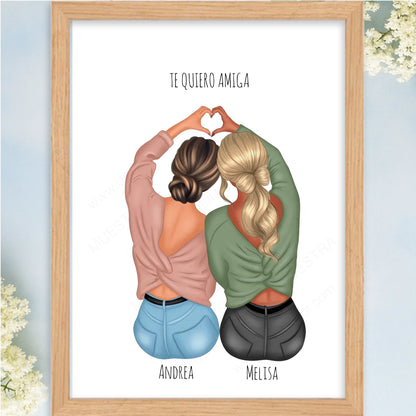 Cuadro personalizado ilustración hermanas