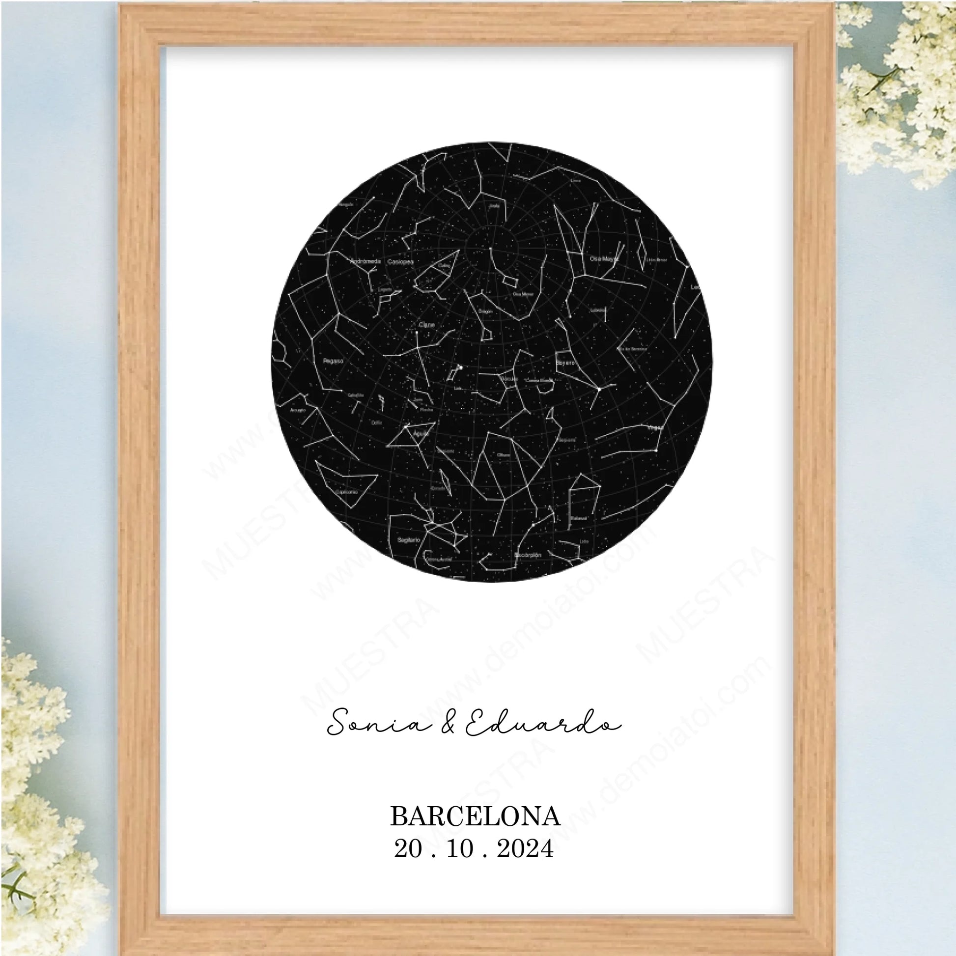 Cuadro personalizado regalo original para enamorados con mapa estelar