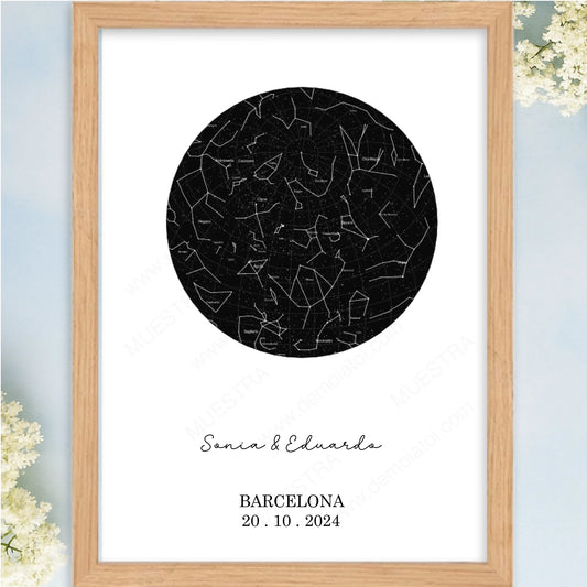 Cuadro personalizado regalo original para enamorados con mapa estelar