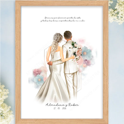 Cuadro personalizado boda ilustración novios