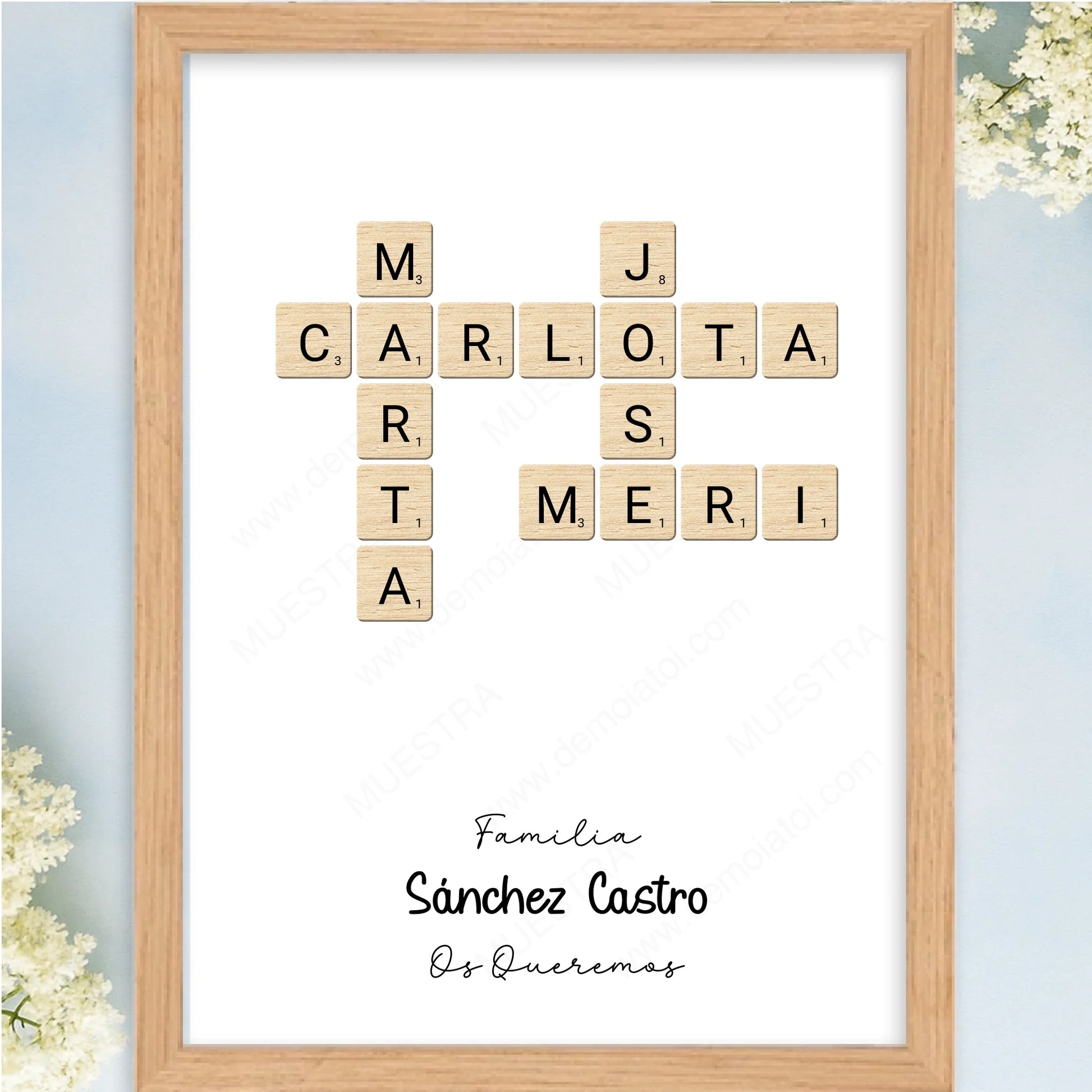 Cuadro personalizado palabras cruzadas como regalo original con nombres y dedicatorias