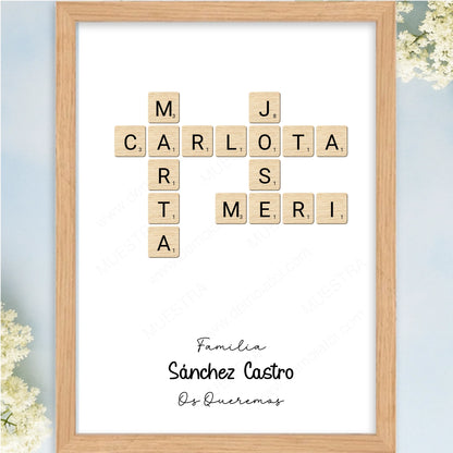 Cuadro personalizado palabras cruzadas como regalo original con nombres y dedicatorias