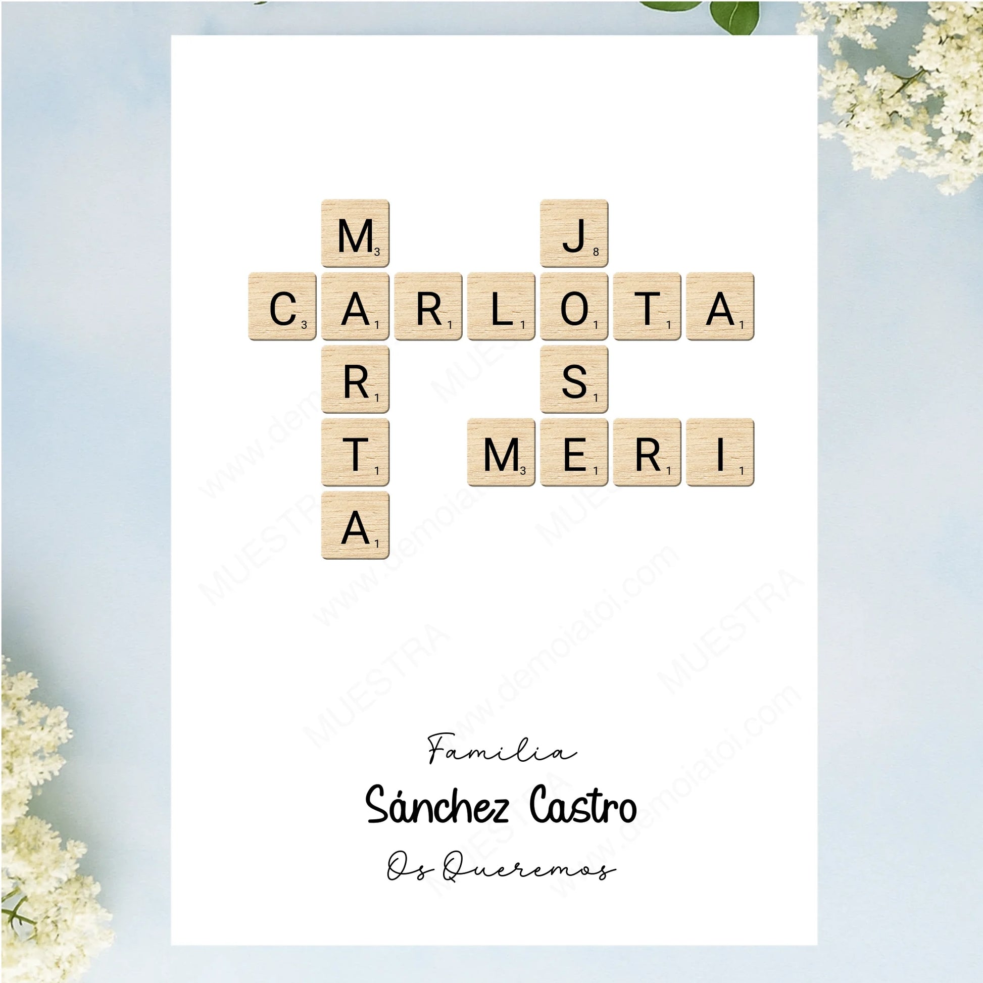 Lámina personalizada como regalo original con juego de nombres y dedicatoria