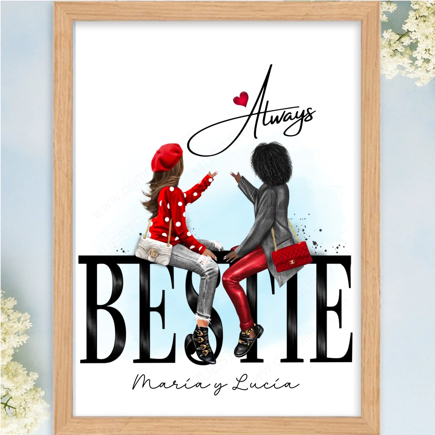 Cuadro grande decorativo como regalo original personalizado con ilustración para amigas