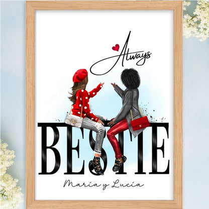Cuadro grande decorativo como regalo original personalizado con ilustración para amigas