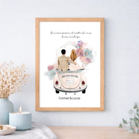 Cuadro o lámina personalizada de boda con coche – Regalo con ilustración y nombre