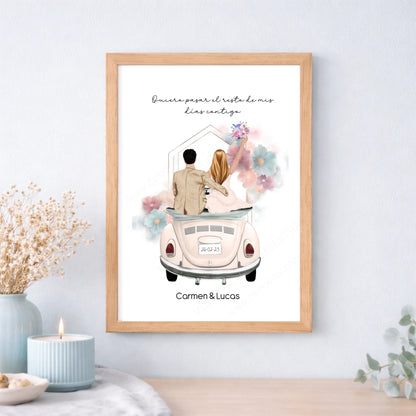 Cuadro personalizado como regalo original con ilustración boda