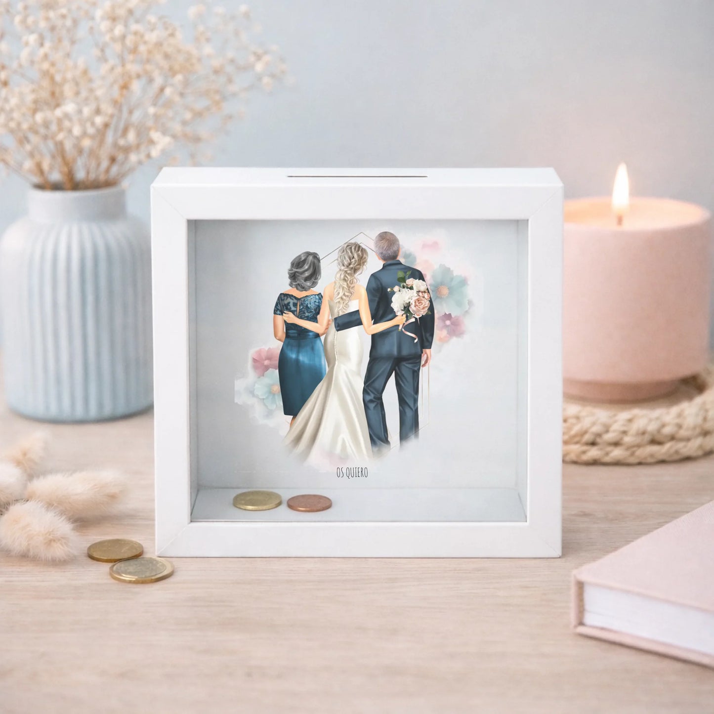 Regalo original para novia de boda ilustración familia