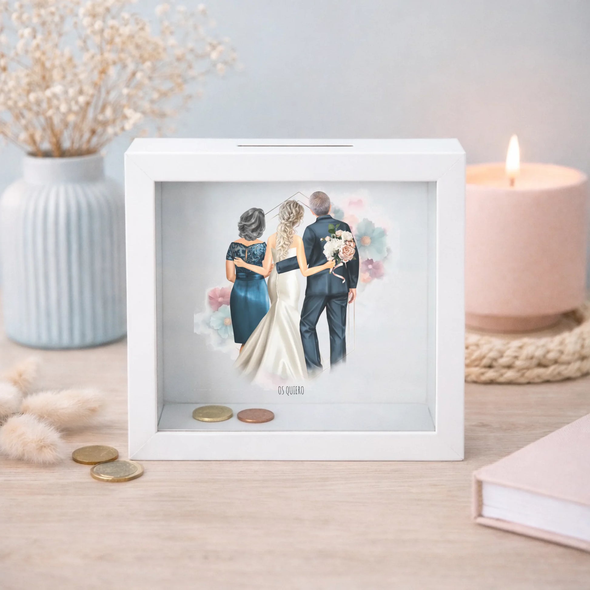 Regalo original para novia de boda ilustración familia