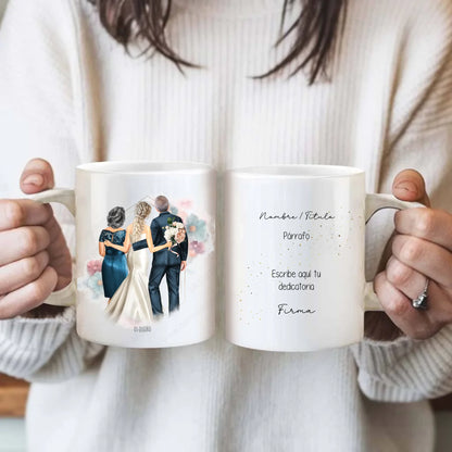 taza personalizada ilustración familia boda