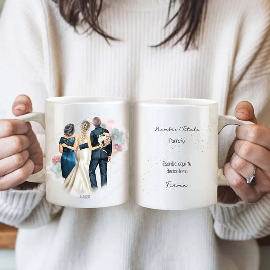taza personalizada ilustración familia boda