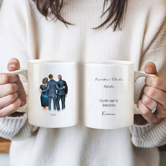 taza personalizada para familia boda con ilustración