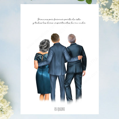 Lámina personalizada ilustración boda familiar