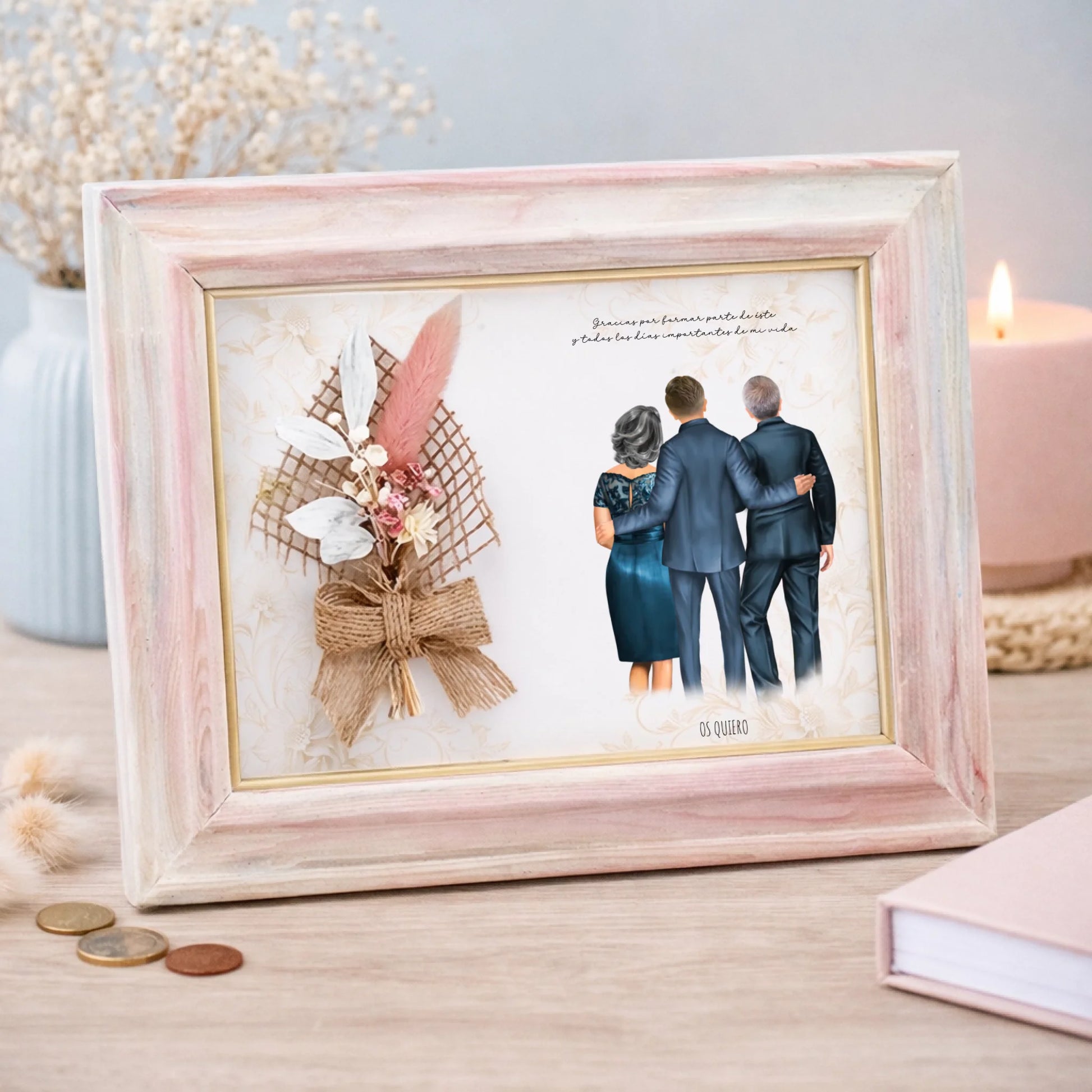 Marco con flores personalizado padrinos boda
