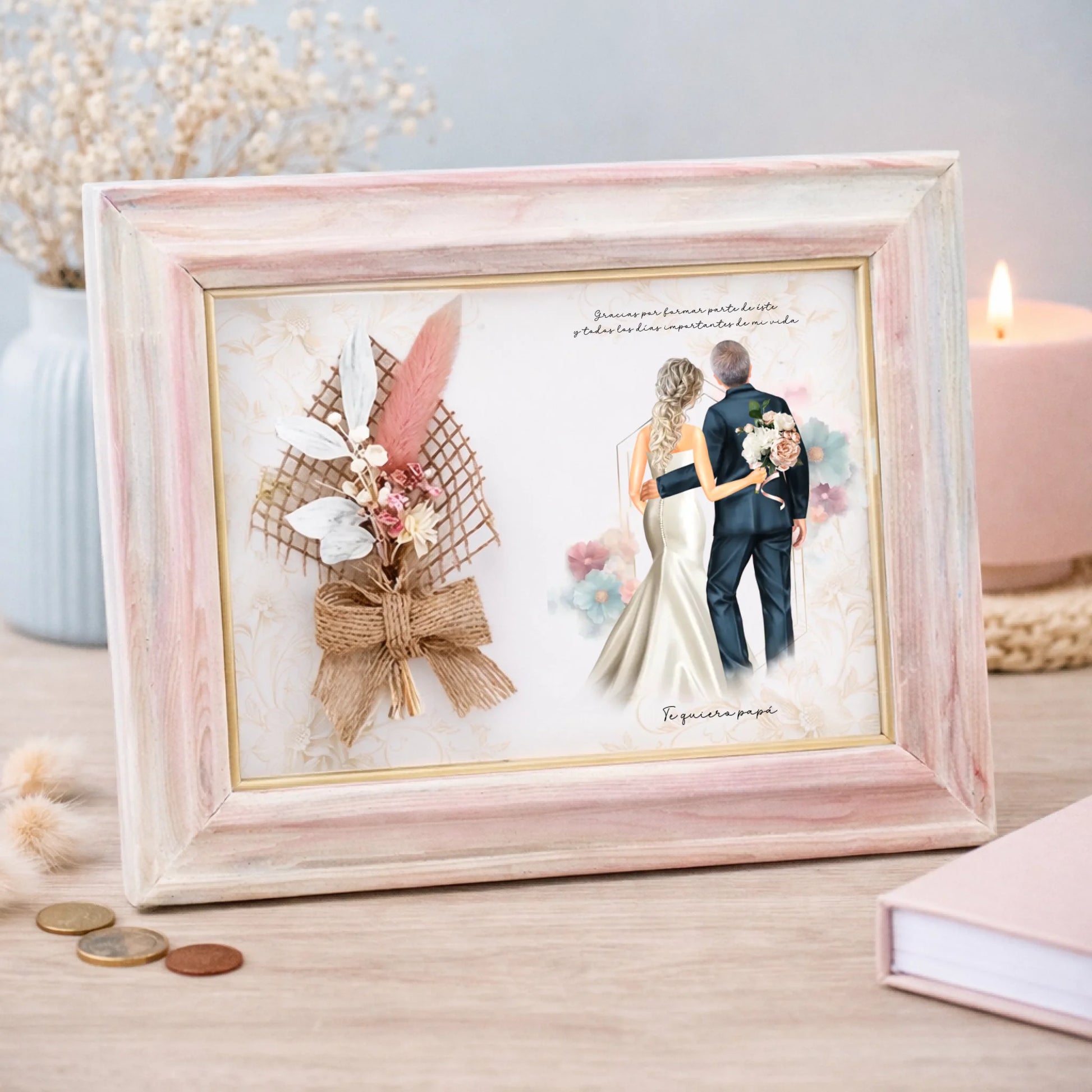 Marco con flores personalizado boda padrino