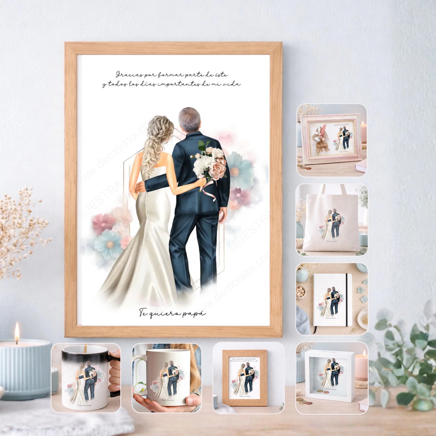 Regalo personalizado boda novia y padrino – Ilustración editable con nombres y dedicatoria