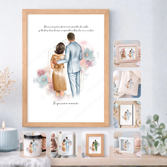 Regalo personalizado boda novio y madrina – Ilustración editable con nombres y dedicatoria
