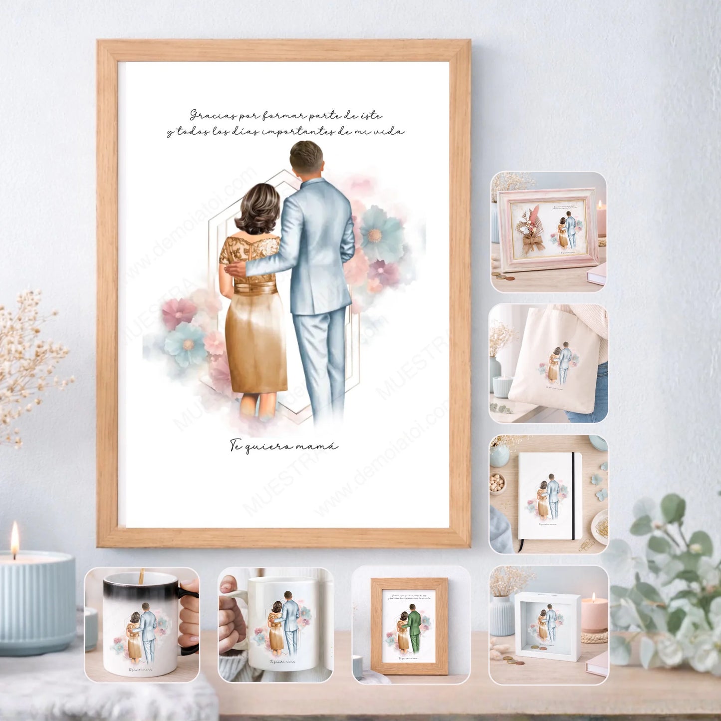 Regalo personalizado boda novio y madrina – Ilustración editable con nombres y dedicatoria