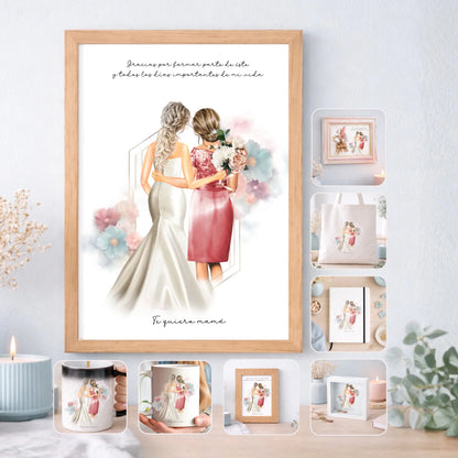 Regalo personalizado madre de la novia – Ilustración editable con nombres y dedicatoria