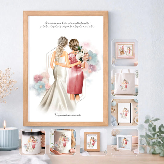 Regalo personalizado madre de la novia – Ilustración editable con nombres y dedicatoria